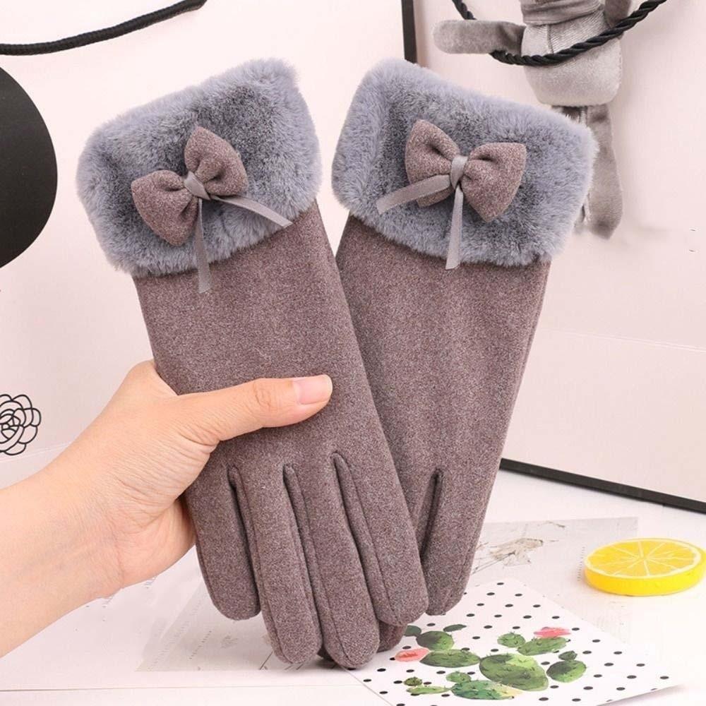 Soft Women Anti-cold Gloves Bow Windproof Finger Mittens All-Match Thickened Suede Gloves Skiing