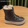 Platform Women Snow Ankle Boots Short Plush Designer Lace Up Cotton Mid Heels Shoes 2025 Trend Winter Warm Walking Botas Mujer