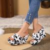 Fashion Women Slippers Furry Fur Slides Home Color Fur Flops Fluffy Plush House Shoes Female Winter Warm Slope Heel Slippers
