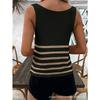 Women Striped Color Block Sleeveless Knit Casual Long Vest Tank Top