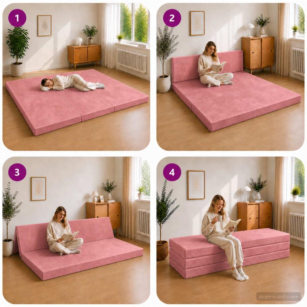 Folding Sofa Bed 180 x 67 x 45 cm Pink