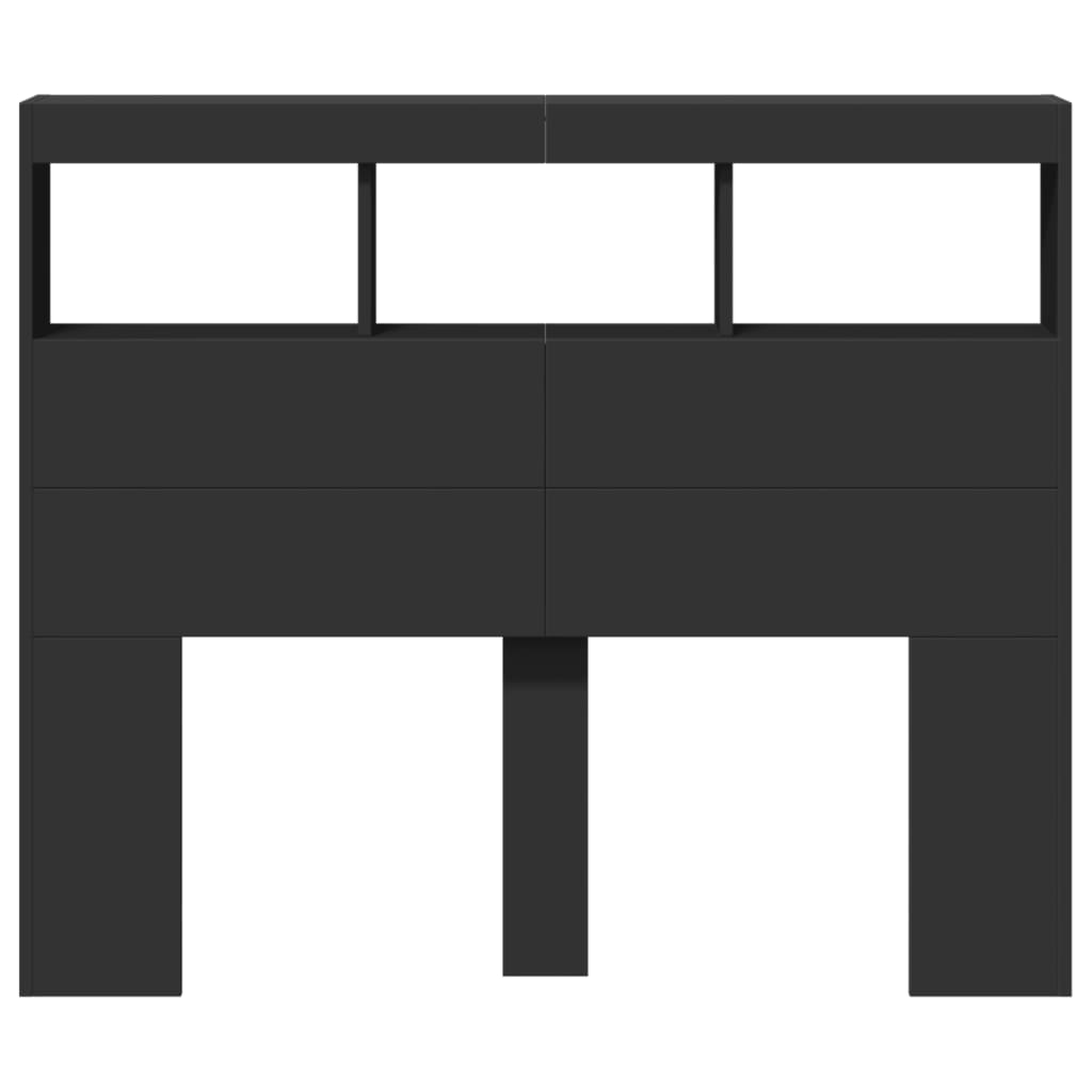 LED Headboard with Shelves Black 120 x 17 x 102 cm
