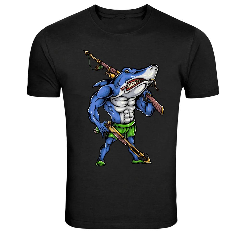 Muscle Shark Spearfishing Hunter Graphic T-Shirt