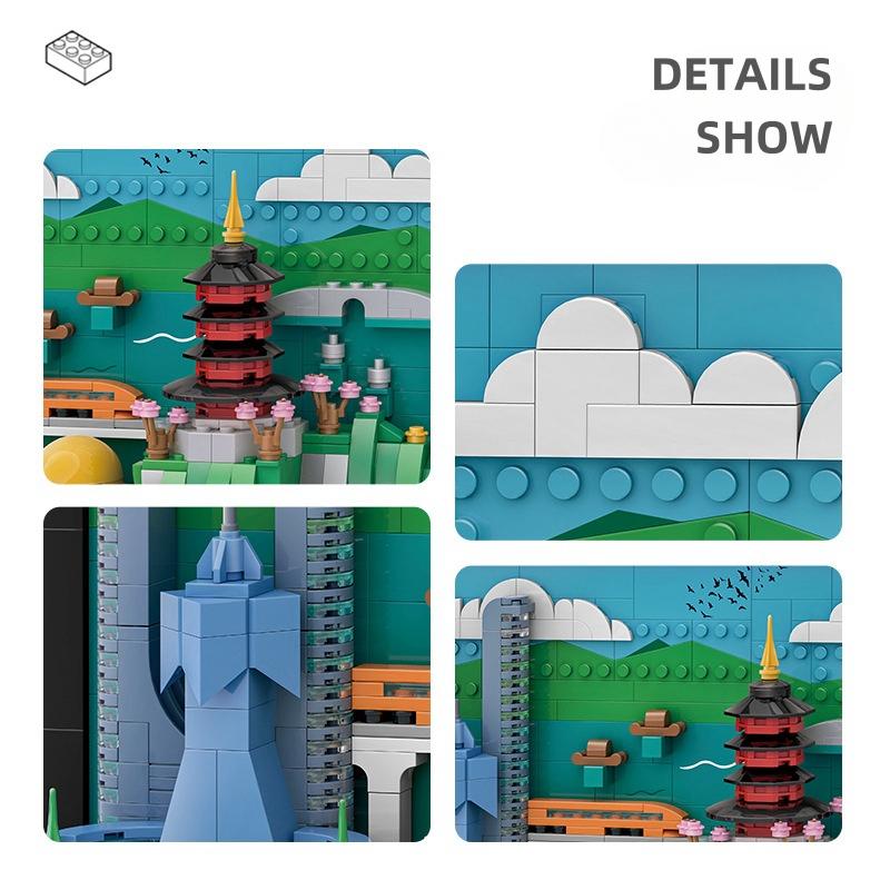 Non-Toxic 594Pcs China Hangzhou City Postcard Building Blocks Hanging Brick Toy Ornament Small Particle Assembly Toys For Children 49240