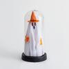 Halloween Indoor Ghost Decoration Light Up Ghost in Glass Cloche with Wood Base Cute Ghost Night Light for Home Kitchen Mantel Shelf Fireplace Decor