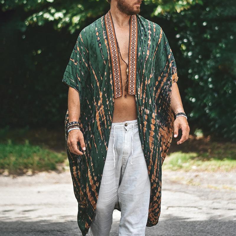 2026 Zomer Herenmode Bedrukte Cape Jas Casual Strand Zonbescherming Shirt Lichtgewicht Buitenlos Streetwear Jack