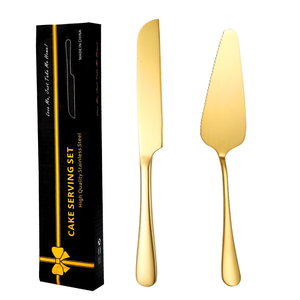 

2 шт. Набор столовых приборов из нержавеющей стали для нарезки торта, лопатка, нож, лопатка для торта, пиццы, десерта, посуда, принадлежности для свадьбы, дня рождения золотой