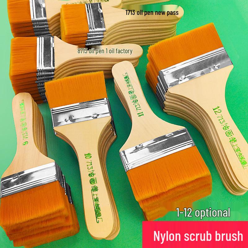 Nylon Bristle Short Handle Brush for Oil & Acrylic Painting - 12 Models for Hand-Painted Walls and Large Areas