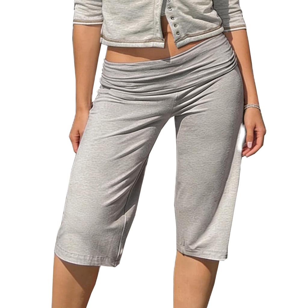 Women High Waist Casual Capri Pants Knee Length Five Point Loose Fit Lounge Bottoms Soft Stretch Fabric
