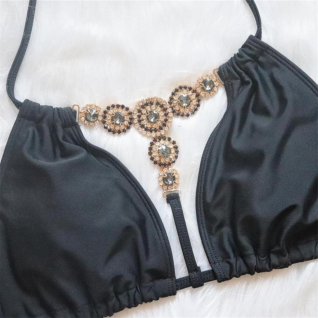 Diamond Rhinestone Extreme Mini Thong Bikini Female Swimsuit Women Swimwear Two-pieces Bikini Set Bather Bathing Suit Swim