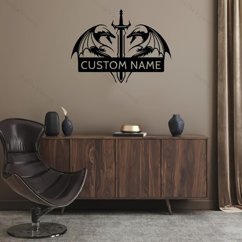 Metal Wall Art Dragon Name Sign Personalized Home Office Decor
