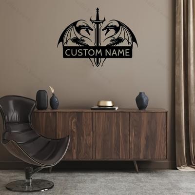 Metal Wall Art Dragon Name Sign Personalized Home Office Decor