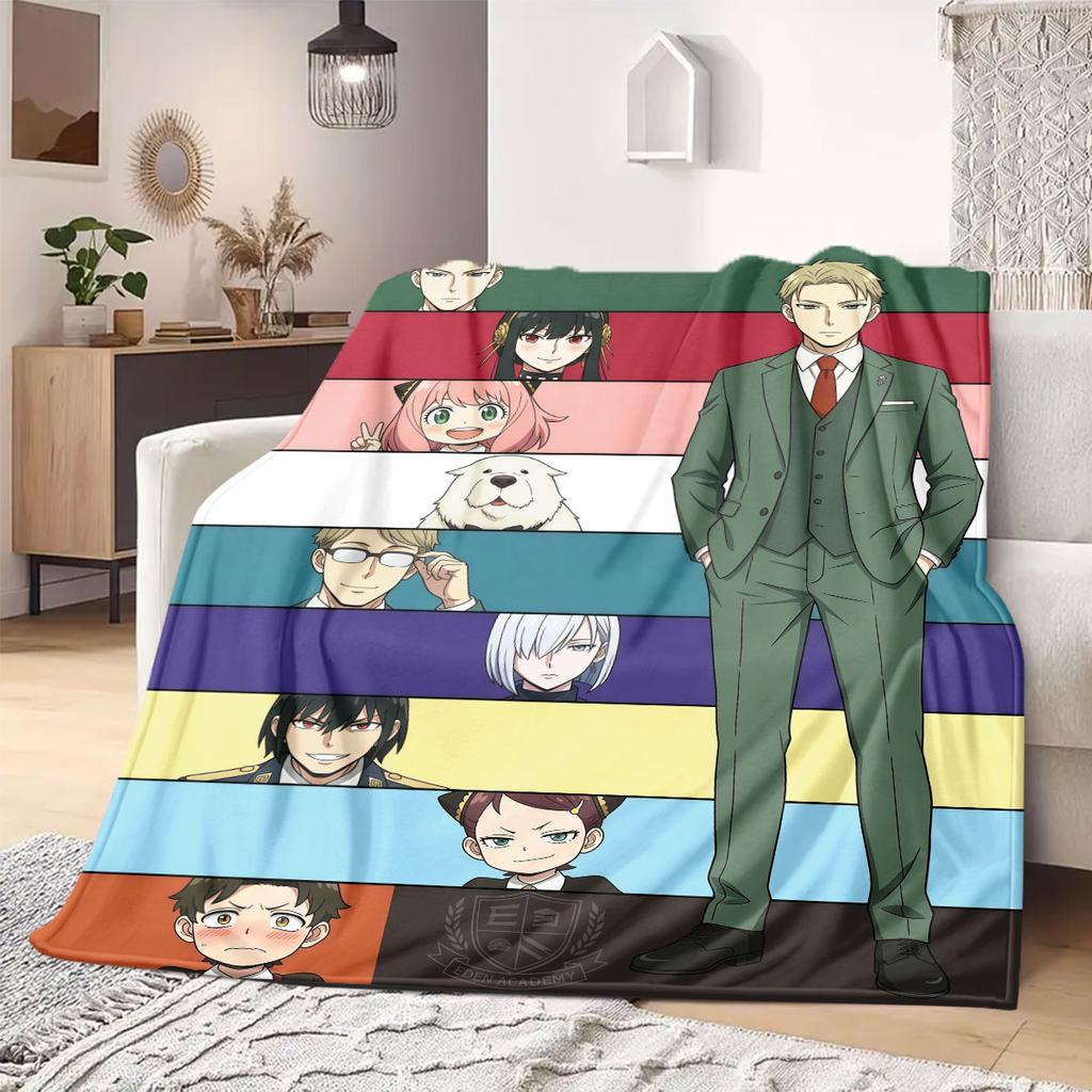 Spy x Family Trendiger Print Flanelldecke, Cartoon-Thema für Heimdeko, Ganzjahresbettwäsche für Stühle und Reisen_LIAN