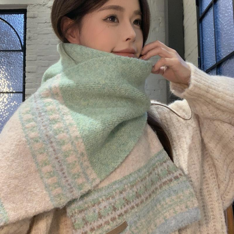 Women Soft Sweet Jacquard Knitted Scarf Headscarf Ladies Casual Warm Scarve Mujer Wrap Shawl New Winter Student Young Girl