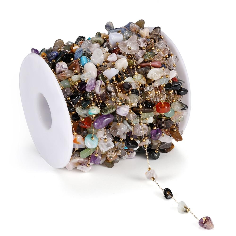 

1 метр каменная цепочка с кристаллами неправильной формы, стеклянные каменные бусины, цепи из нержавеющей стали для DIY, ожерелье, браслет, фурнитура для изготовления ювелирных изделий