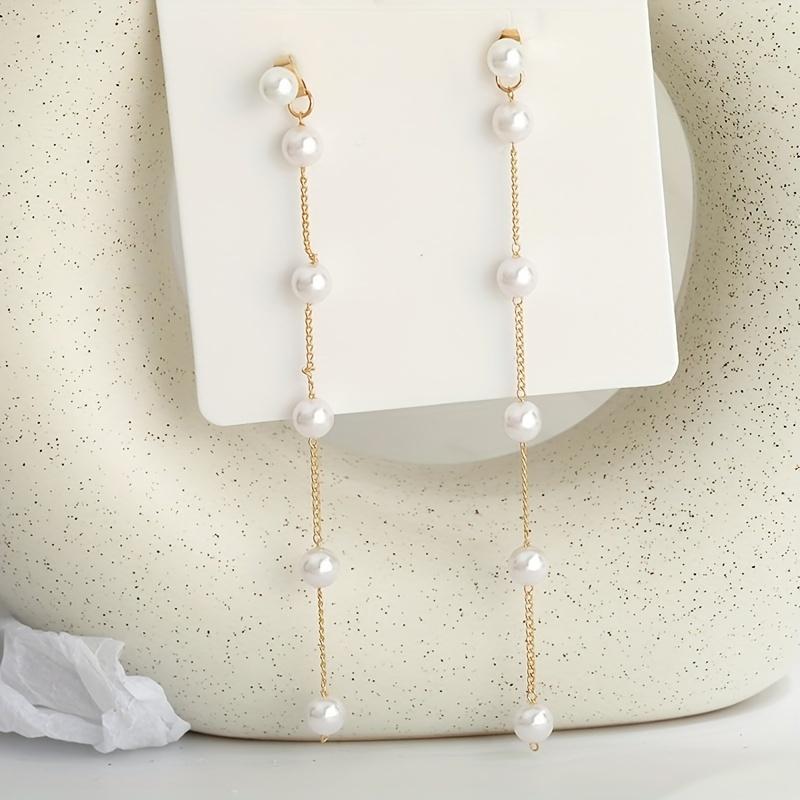 Lange, hängende Clip-Ohrringe mit künstlichen Perlen für Frauen ohne Ohrloch, Hochzeitsfeier, Übertriebene Ohrclips, Geschenk