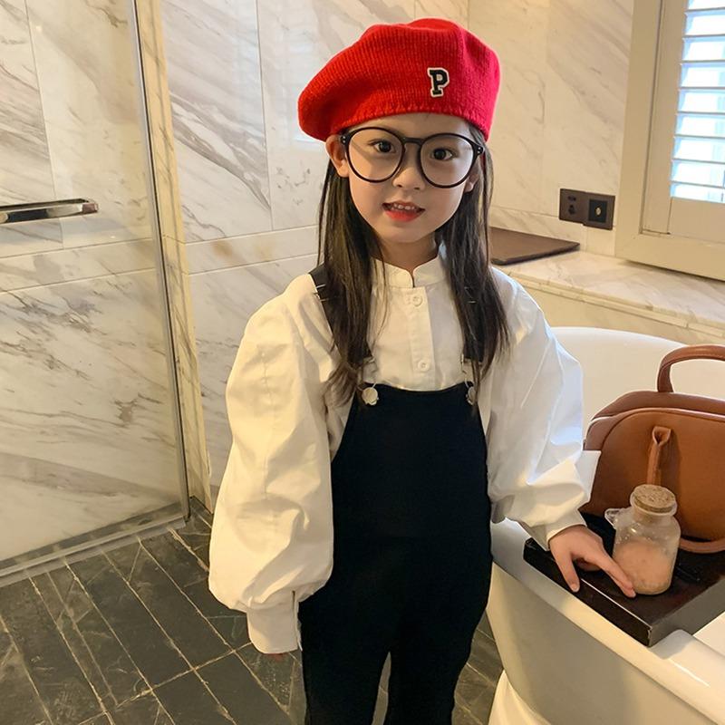 Kids Girls' Crew Neck Long Sleeves Shirt Single-breasted Puff Sleeves Basic Top