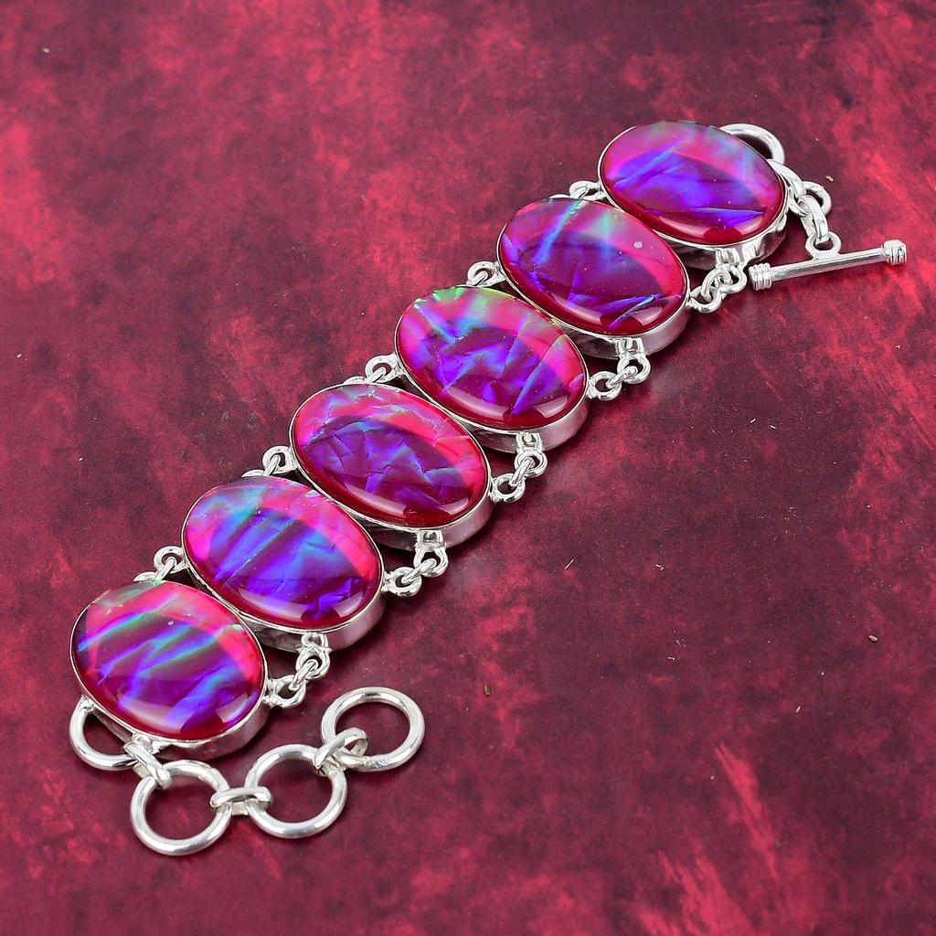 Pink Triplet Opal Bracelet, 925 Solid Sterling Silver Gemstone Jewelry, Handmade Bracelet, For Thanksgiving