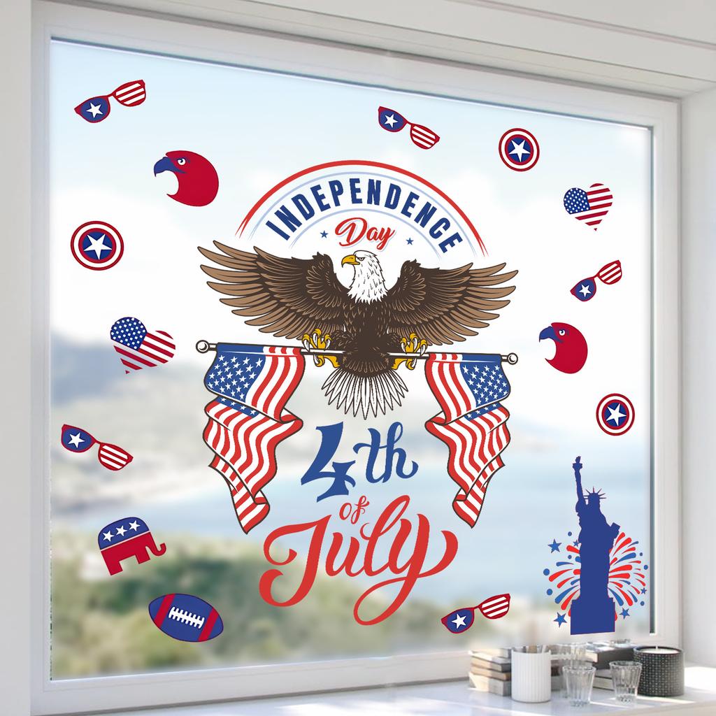 White-headed Eagle Statue of Liberty Glass Stickers for Bedroom, Living Room, Bathroom and Windows
