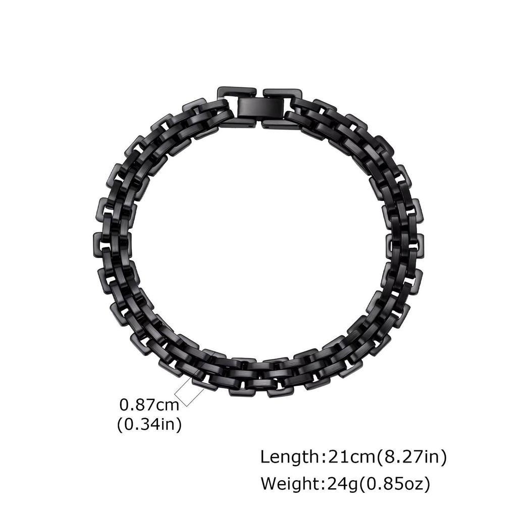 Vnox 8.7mm Stainless Steel Strap Chain Bracelet for Men, Adjustable Jewelry Clasp Wristband, Punk Style Gifts for Birthday Party
