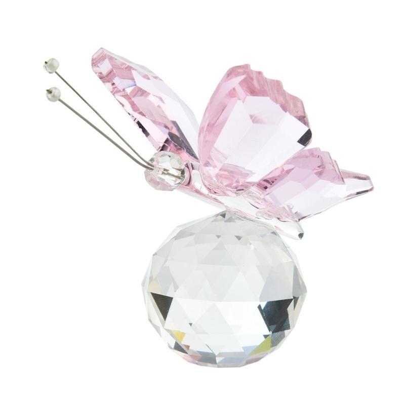 Crystal Butterfly with Crystal Ball Base Figurine Collection Statue Collectible
