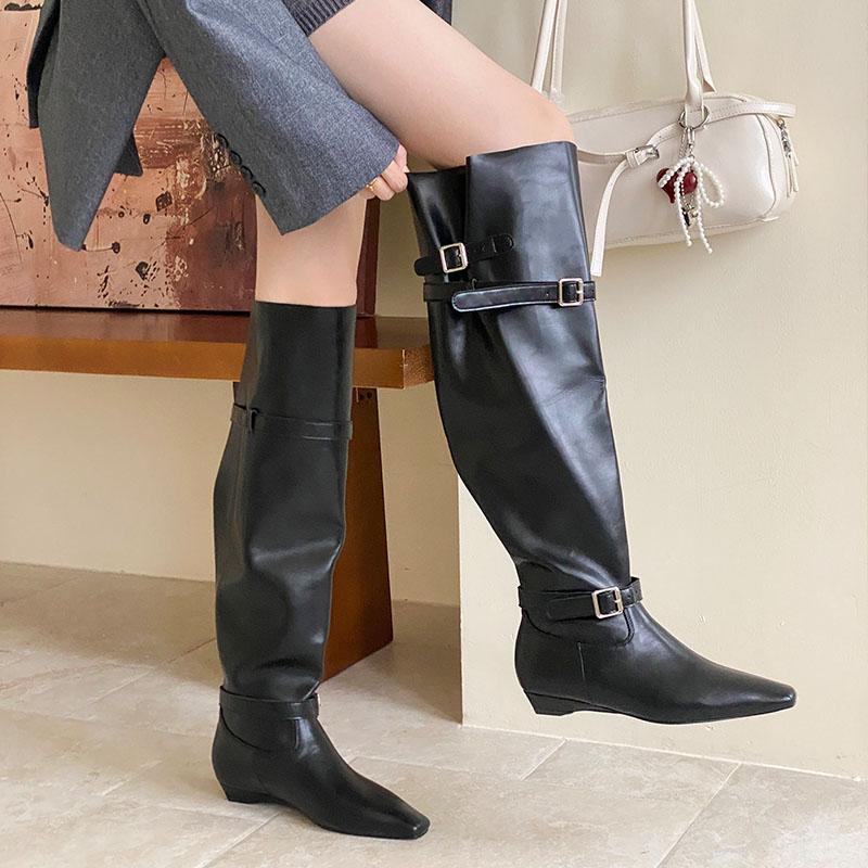 Fashion Fashion Pointed Toe Women Knee High Boots Female Buckle Shoes Party Modern Ladies Long Boots With Height Increasing Shoes
