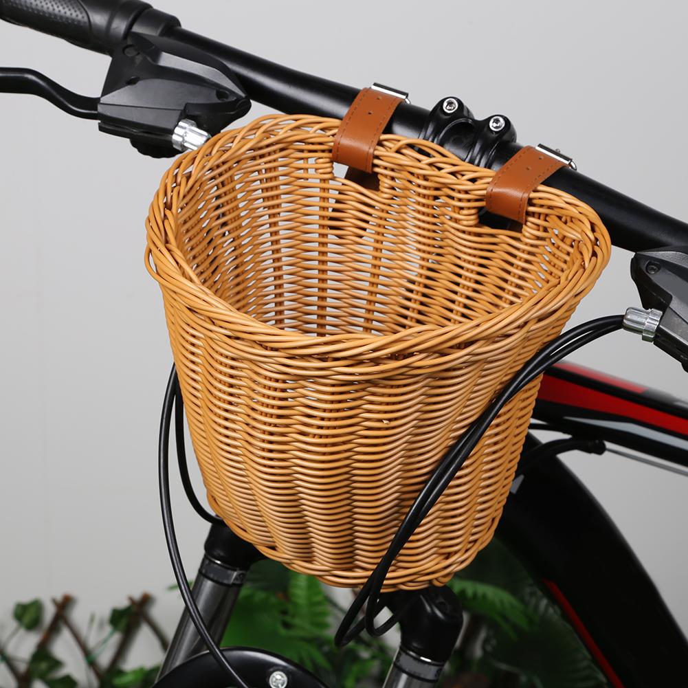 

Braided Bicycle Basket Removable Imitation Rattan Bike Handlebar Basket Hand-Woven Bicycle Storage Baskets Carrier Bag With Bell