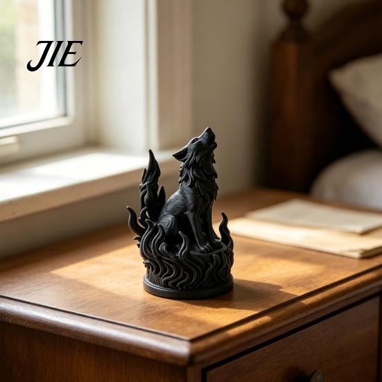 Wolf Design Collectible 3D Printed Heart Sculpture Dark Flame Symbolic Decor with Hardcore Aura, Home Style Adaptable Ornament PLA Eco-Friendly Office