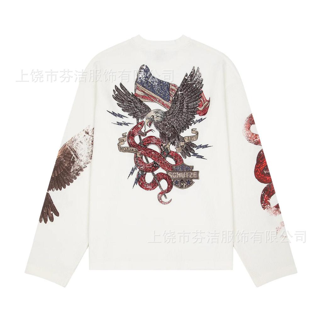 Amerikanischer Retro-Adler-Schlangenprint Rundhals-Pullover Herren High Street Lockerer Pullover Trendiges Oberteil