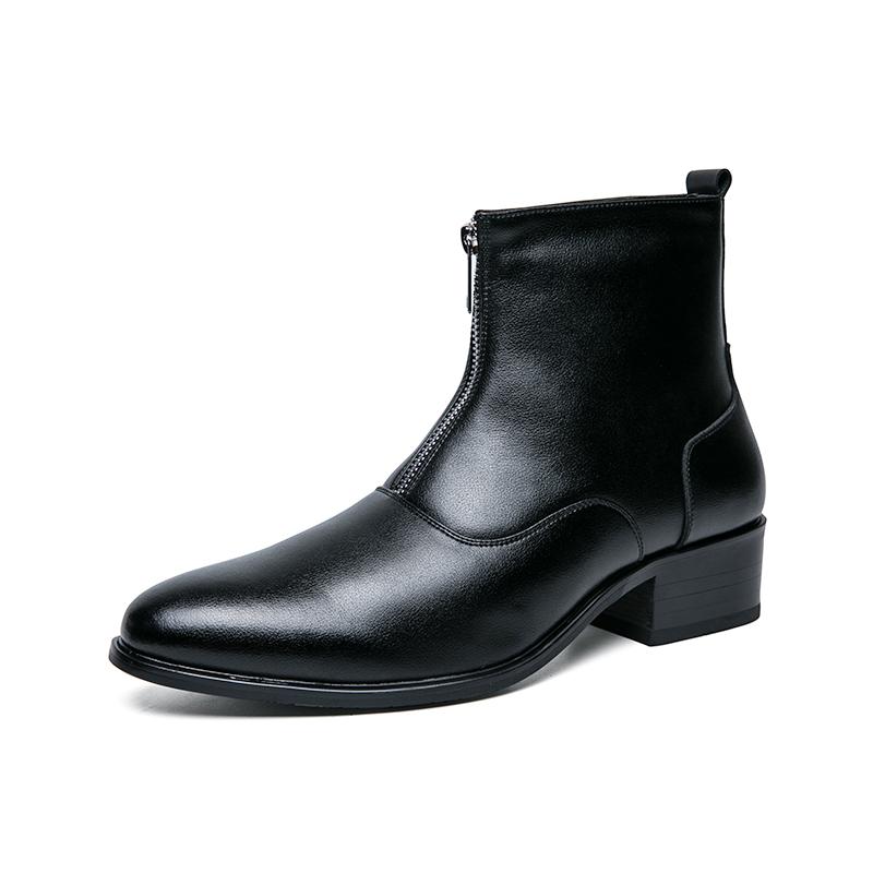 Fashion Designer Brand Men's Genuine Leather Shoes Fashion High Top Shoes Men's Short Boots Zipper Pointed Cotton Shoes New Boots