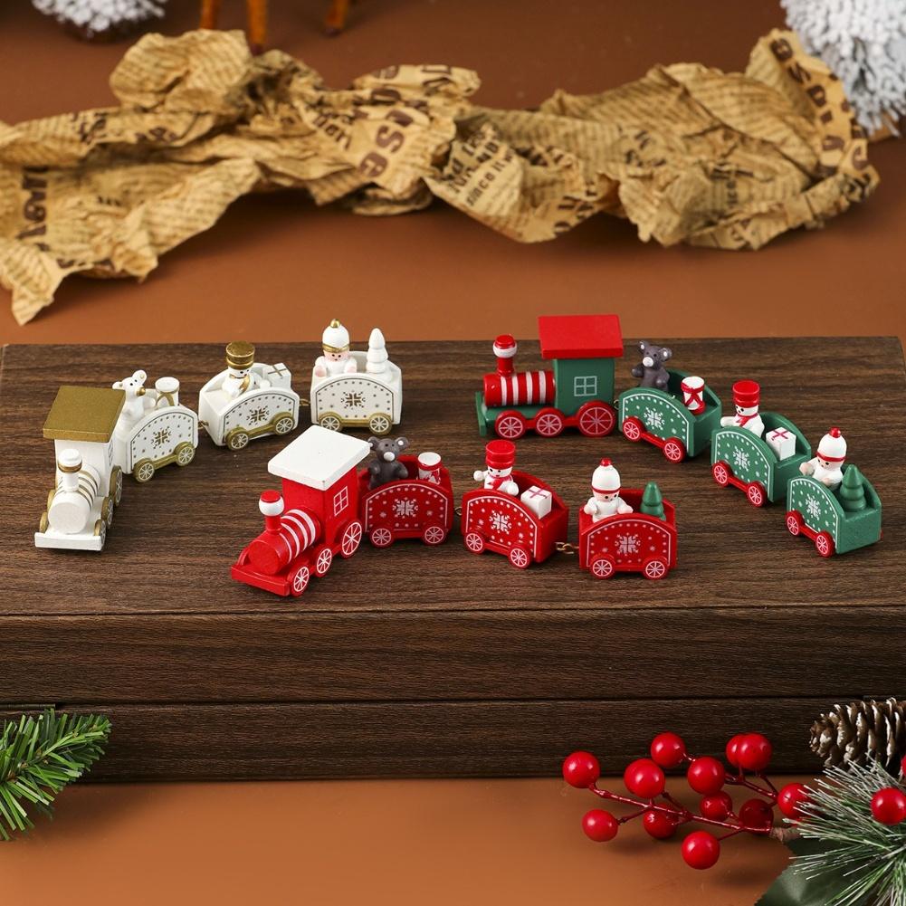 3Pcs Miniature Wooden Train Christmas Decorations for Holiday Tree and Tabletop Festive Ornaments Seasonal Party and Home Decor