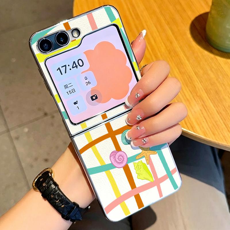 Summer Ocean Themed Phone Case For Samsung Galaxy Z FlIP 7 FE 6 5 Z Flip7 Flip6 Flip5 Luxury Plating PC+PU Leather Hybrid Folding Phone Cover