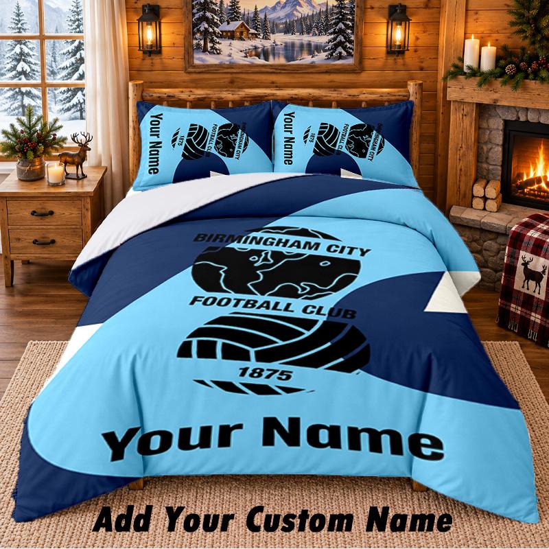BIRMINGHAM CITY Football Pattern Bedding 3Pcs Set Custom Name, Bed Sheet And Pillowcases For Home Bedroom