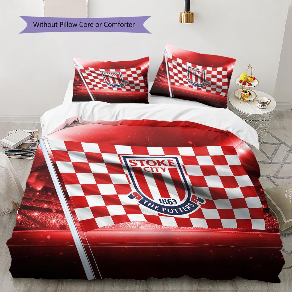 Set Copripiumino Trapuntato Stoke City F.C Federa Decorazione per la Casa Regalo di Compleanno (1 * copripiumino + 2 * federa, senza nucleo)