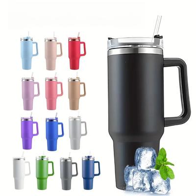 Large Capacity 40oz Stainless Steel 304 Insulated Mug with Straw Handle Portable Outdoor Car Cup Ice Retention Mug
