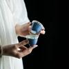 1pcs Vintage Blue Ceramic Chinese Calligraphy Tea Cup Handmade Kung Fu Tea Cup Elegant Tea Ceremony Accessories