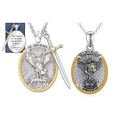 Pendente del Santo Patrono Cattolico Michael St. Collana a Catena con Ciondolo Arcangelo Michele