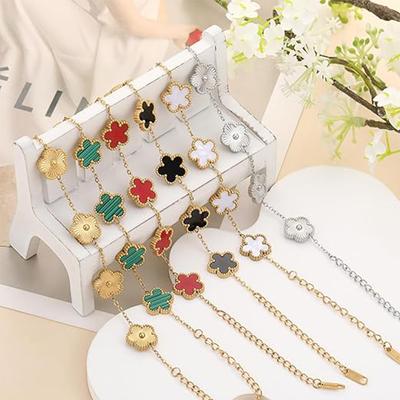 1PC Lucky Clover Damen Handarmbänder Doppelseitige Blumen Schmuck Geschenke Edelstahl Armband Vergoldete Armbänder Mann