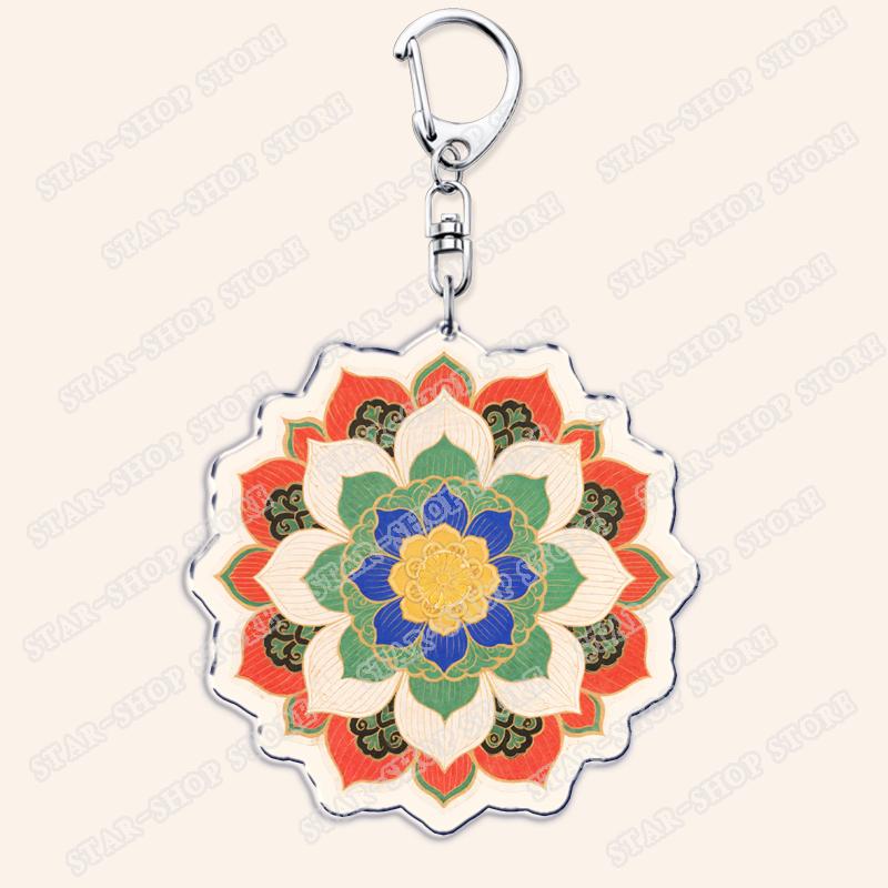 Koreaanse Kunst Traditioneel Patroon Dancheong Sleutelhangers voor Accessoires Tas Zuid-Korea Bloemen Sleutelhanger Ring Ventilatoren Cadeaus Sleutelhangers beige