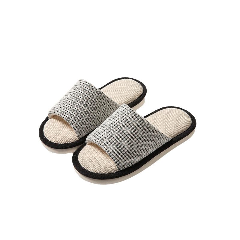 Elegant Hairy Slippers Small Perfume Style Linen Slippers Indoor Sandals Slippers Plaid Simple Fabric Cotton Slippers Female Home Shoes Slippers Pink