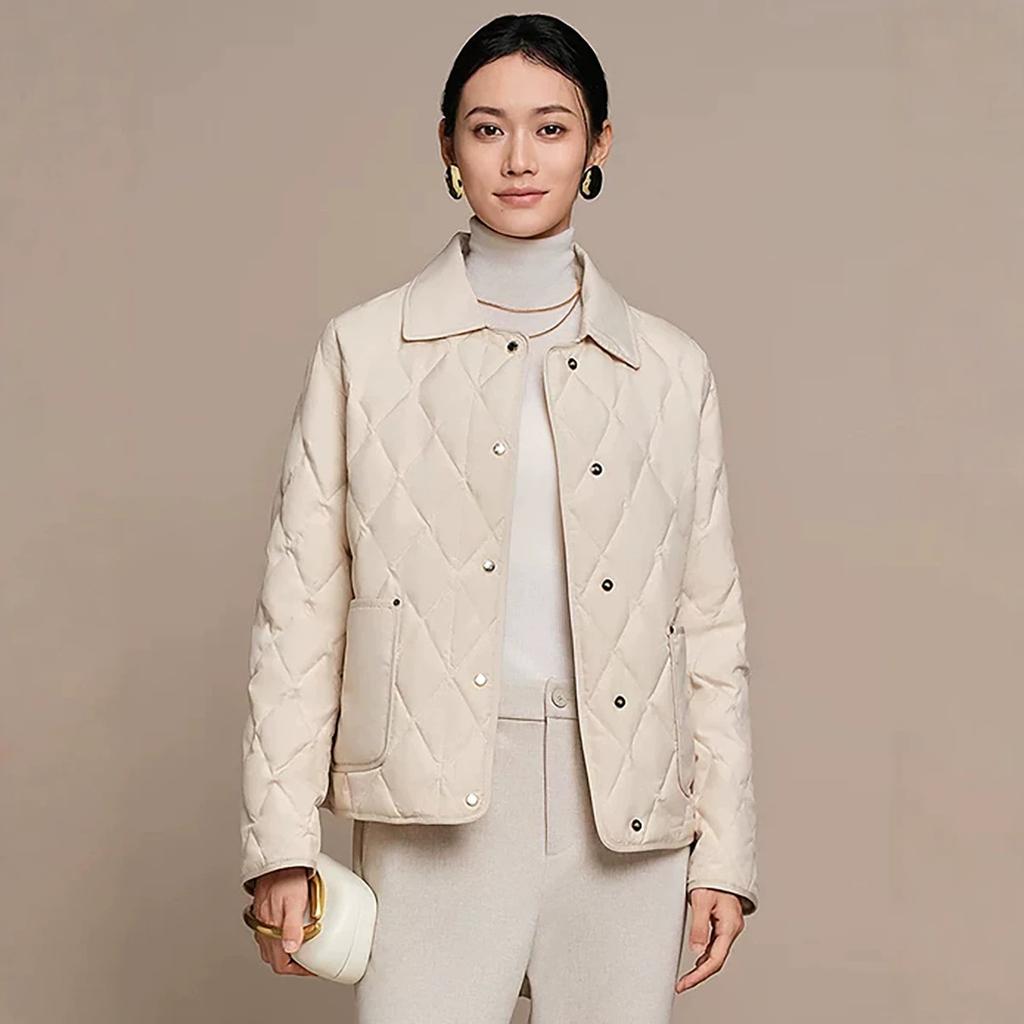 Autumn and winter new lapel rhombus down jacket women's short fashion, light and warm, thin and small fragrant coat tide