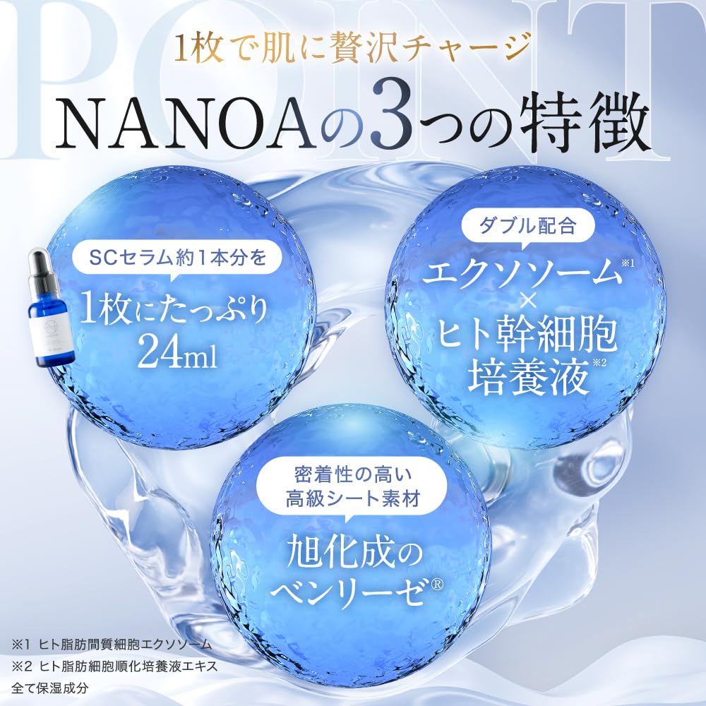 NANOA Face Pack human stem cell sheet mask for and Made with Asahi premium sheet 5 sheets (NANOA) - Doctor-approved anti-aging care, EGF,