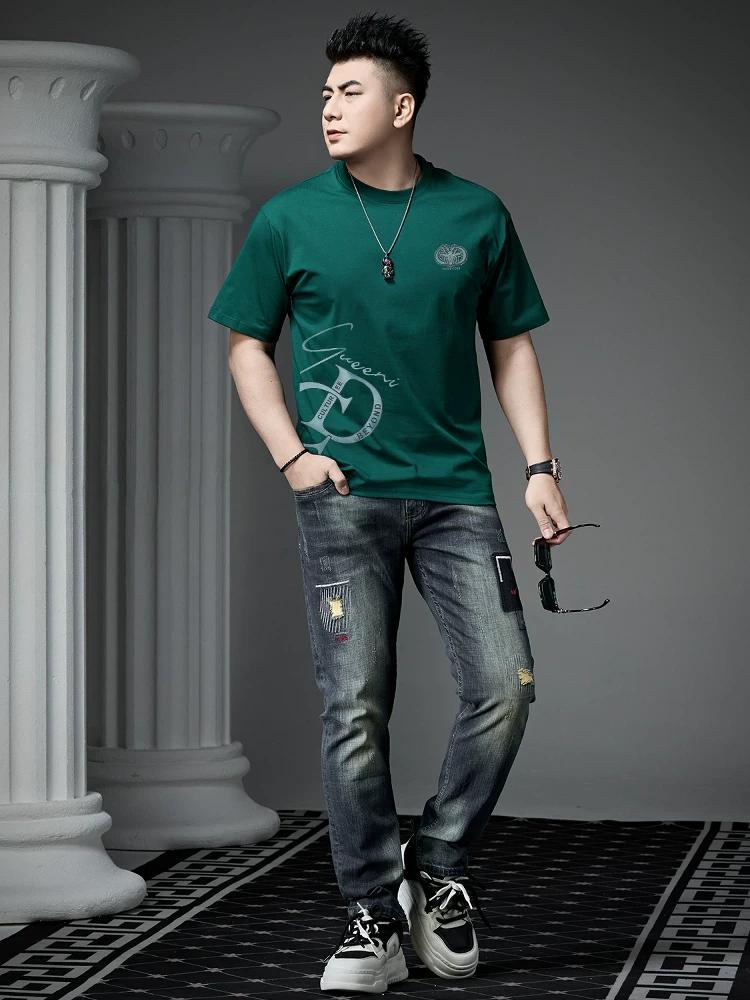 Ozhouzhan Trendy Brand Bronzing Hot Drilling Men's Short Sleeve T-shirt 2025 Summer New Half Sleeve Top Loose T-shirt
