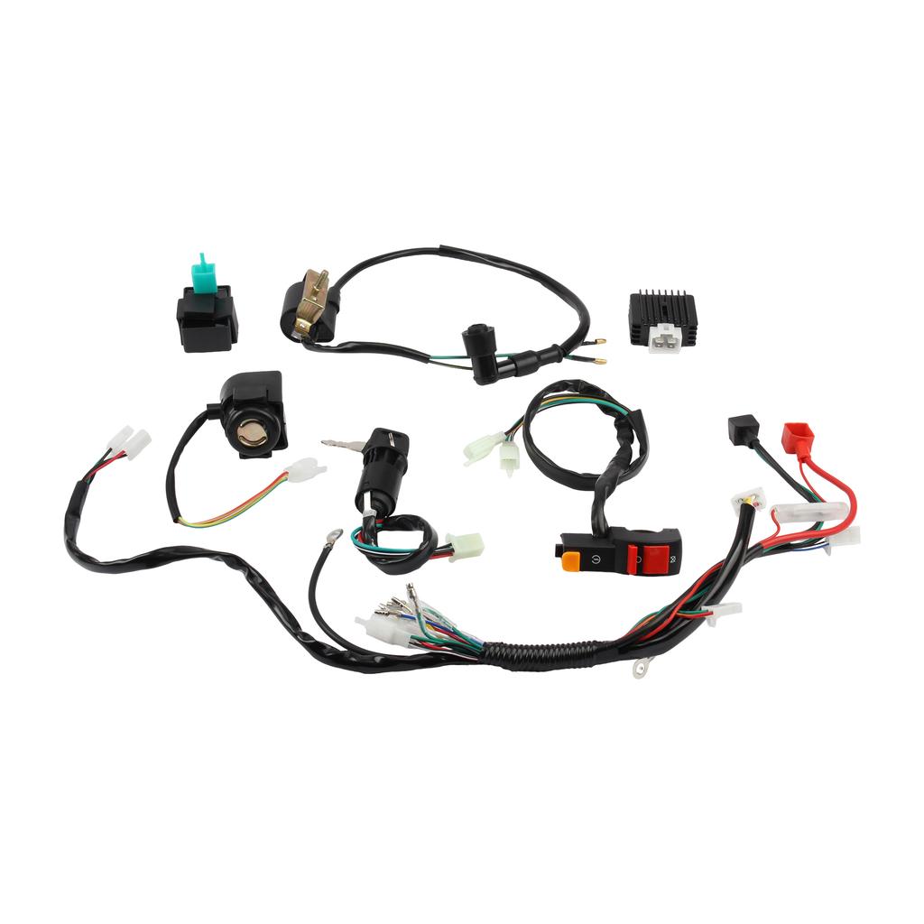 Motorcycle CDI Wiring Harness Loom Solenoid Ignition Coil Rectifier Full Kit for 50cc 70cc 90cc 110cc 125cc Dirt Bike ATV Parts