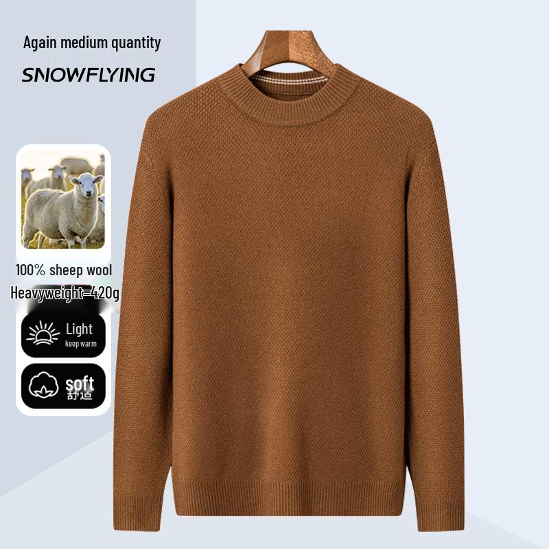 SNOWFLYING Men's Thickened 100% Wool Round Neck Sweater
