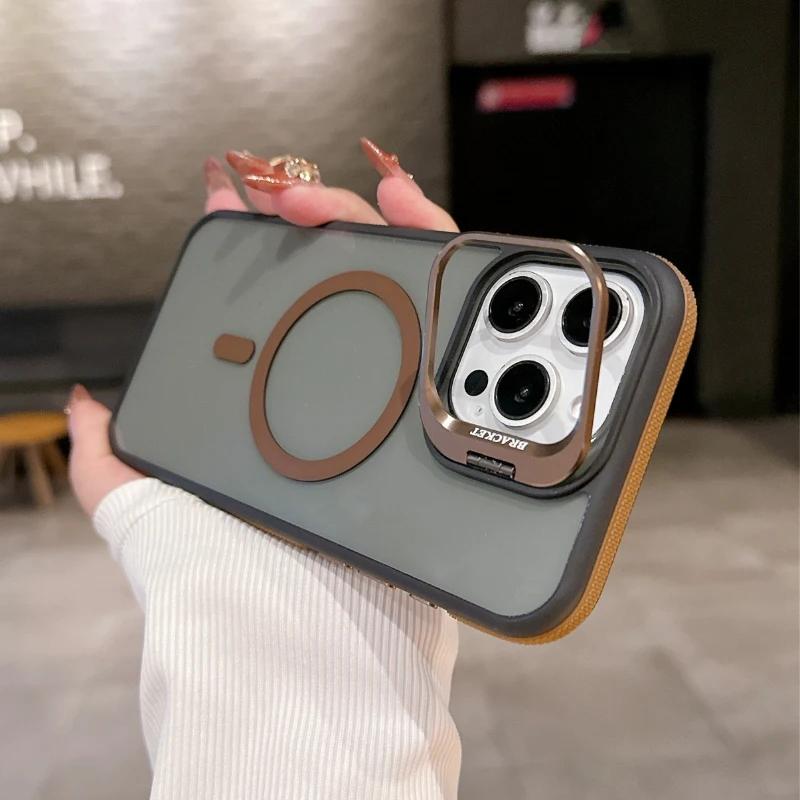 Fashion Double Color Magnetic Stand Translucency Case For iPhone 16 15 14 13 12 11 Pro Max Plus Magsafe Splice Color Matte Cover