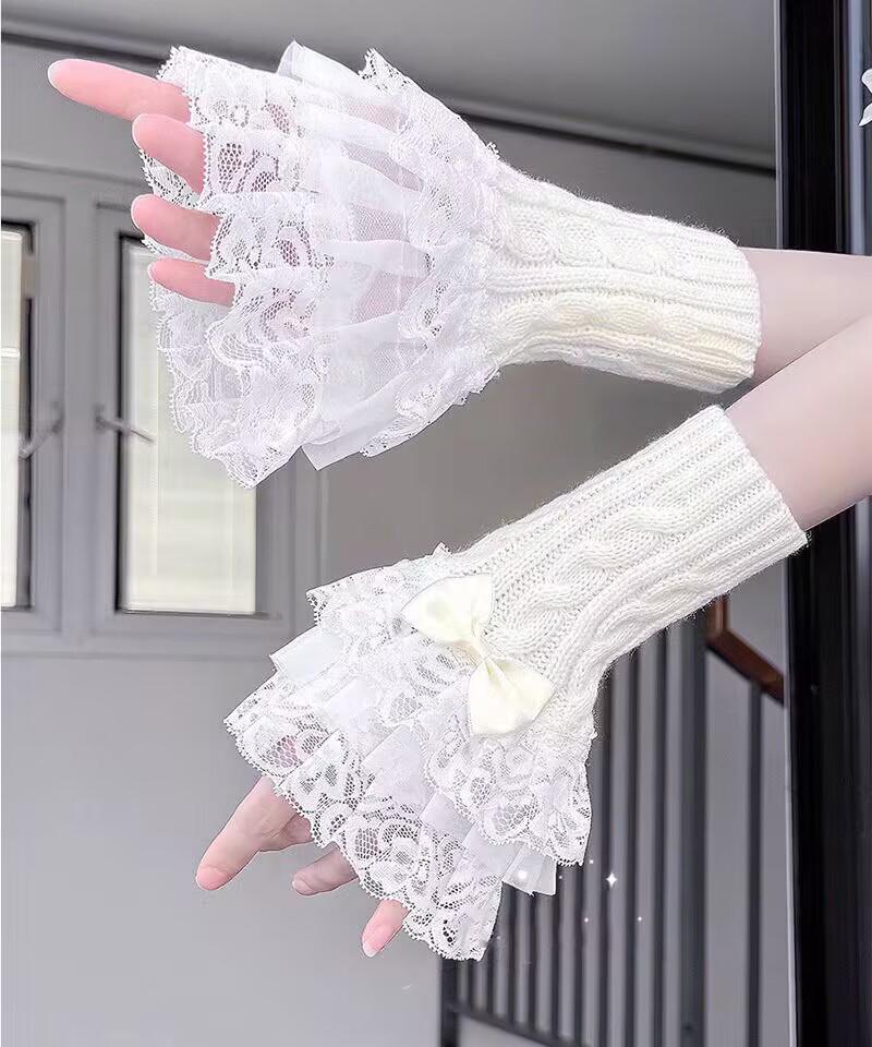 Decorative Thick Arm Sleeves Long Exposed Finger Gloves Knitted Warm Sleeves Halloween Accessories Winter Elastic Arm Cover
