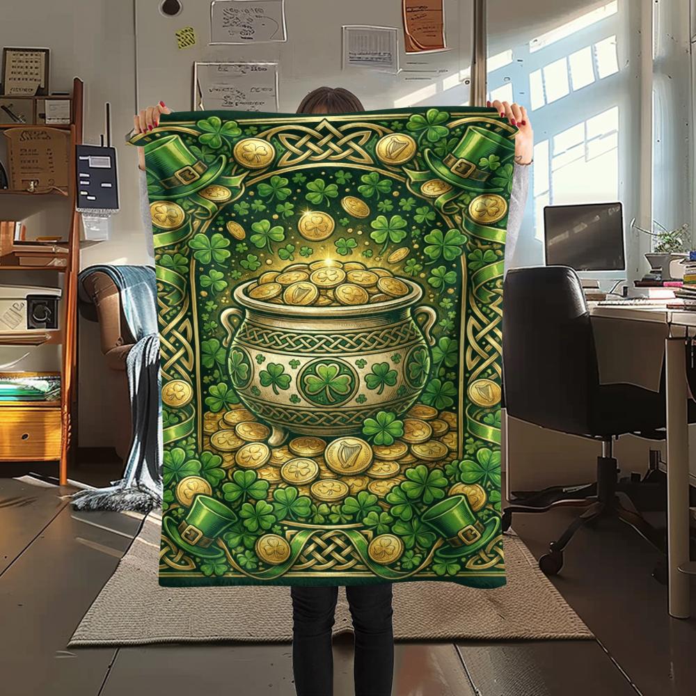 1Pc St.Patrick's Day Print Flannel Blanket, High Quality Comfortable for All Seasons, Home Decor, Warmth and Comfort, Perfect for Christmas Gifts W72