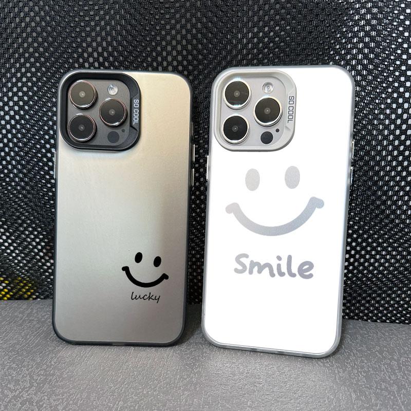 Cute Cartoon Smile Face Phone Case for IPhone 11 12 13 Mini Pro Max 14 15 Pro Max Plus Shockproof Matte Laser Back Cover Fundas