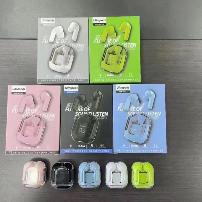 1 Set Soft Silicone In-Ear Design Wireless Sports Earbuds Transparent Tws Bluetooth Earphones Hifi Stereo Audio Led Display
